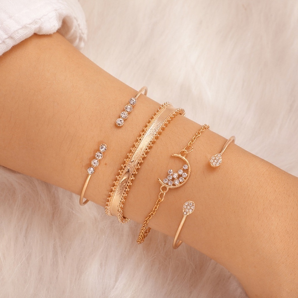 *AXELLE* 4-Pc Gold x Rhinestone Bracelet Set - Picture 12 of 13